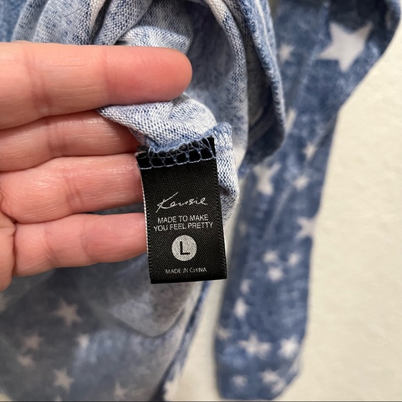 Kensie Blue White Star Print Pajama Top Shirt Long Sleeves Womens Size L - Picture 9 of 11